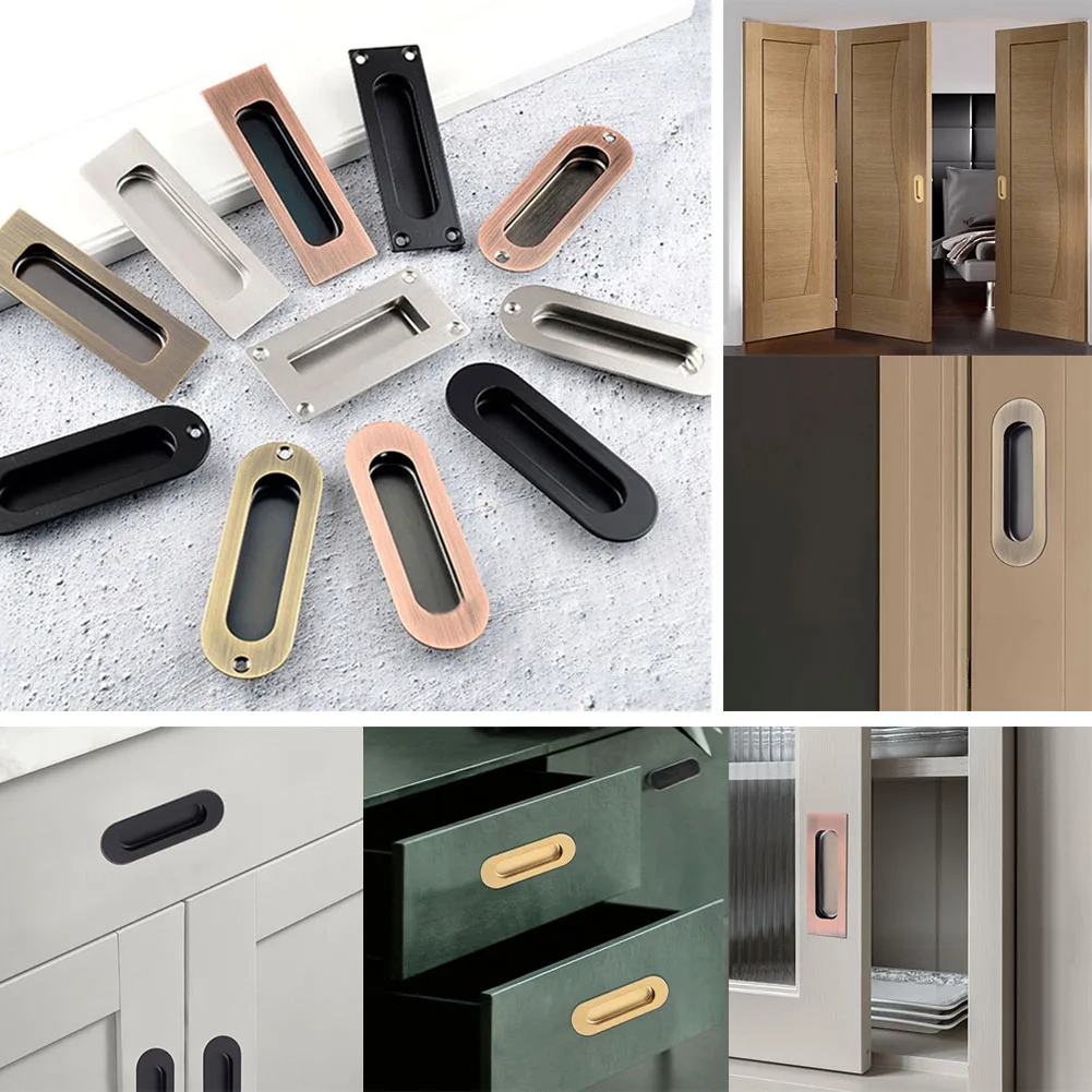 New High Quality Handle Door Knobs 120*40mm 1PCS Embedded Flush Pull Door Invisible Cabinet Oval Square Wardrobe