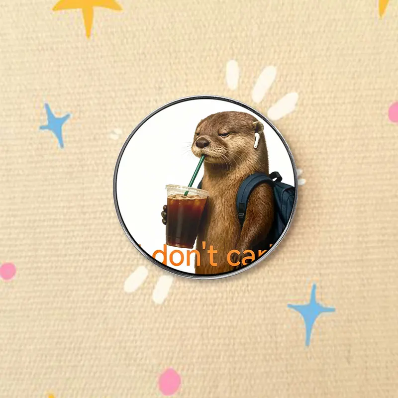 I Don't Car! Enamel Badge Chill Otter Meme Pattern Pin Humorous Text Decor Brooch Special Jewelry Gift For Friends