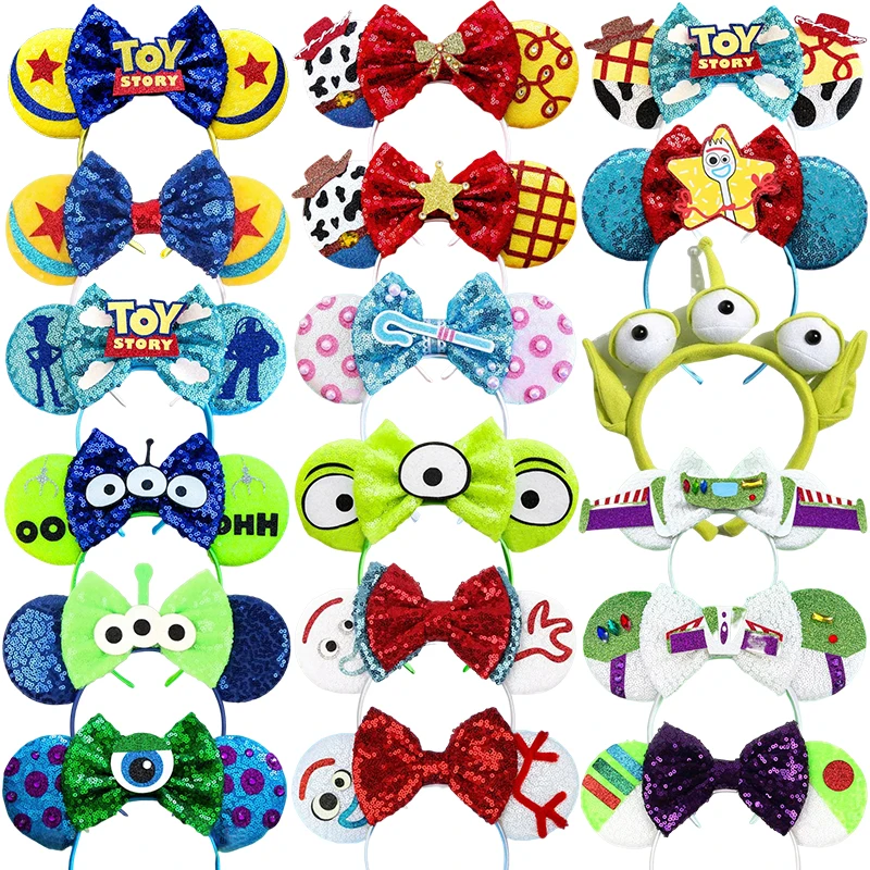 Disney Toy Story Hair Accessories Women Woody Buzz Lightyear Hair Bands for Girls Pixar Sequins Bow Alien Ears Headband Kid Gift