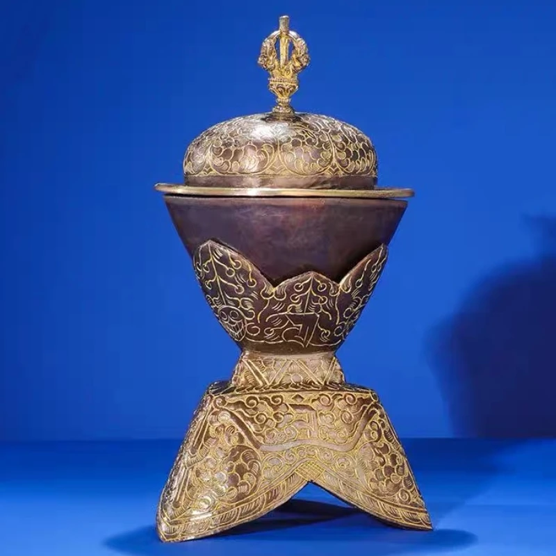 Cuenco de Toba de Nepal, muebles de altares tibetanos marrones, artesanía de cobre tántrico de Toba, colección de artículos religiosos budistas, 14 cm, 1 Juego
