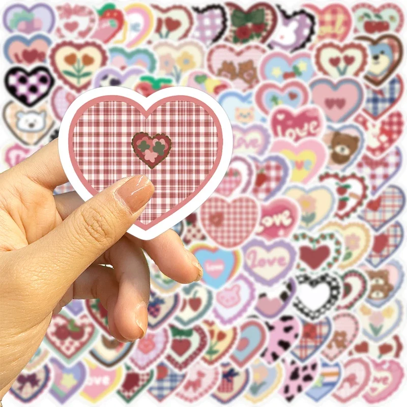 10/30/100PCS Grid Heart PVC Sticker Aesthetic Children\'s Korean Decoration Scrapbooking Stationery School Supplies for Kids