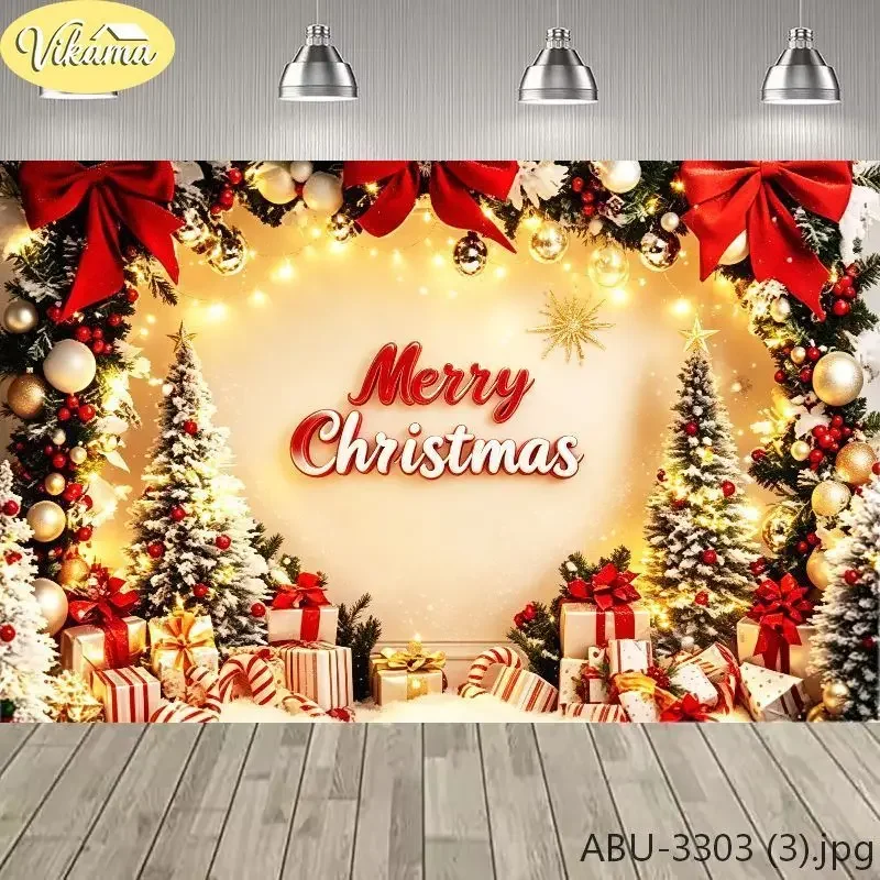 VIKAMA Photography Background Christmas Merry Christmas Wreath Text Backdrop for Party Birthday Photo Booth Home Decor