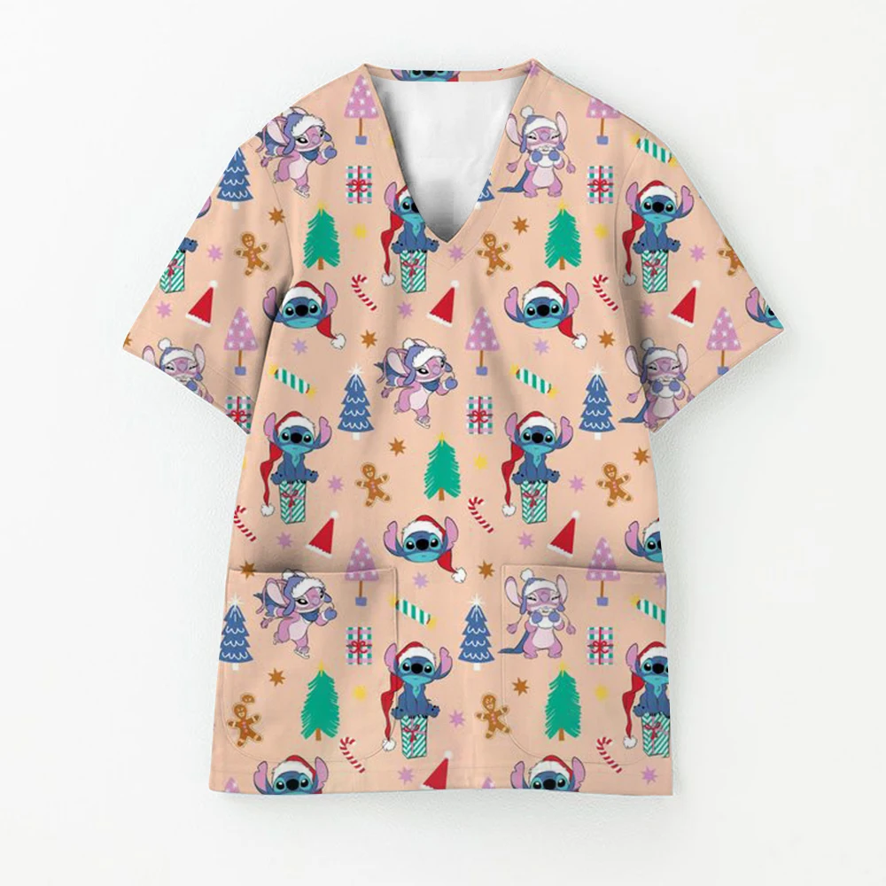 Venta de liquidación Disney Stitch colección navideña Doctor enfermera Scrubs Tops veterinario clínico ropa de trabajo uniforme exfoliante clínico ﻿