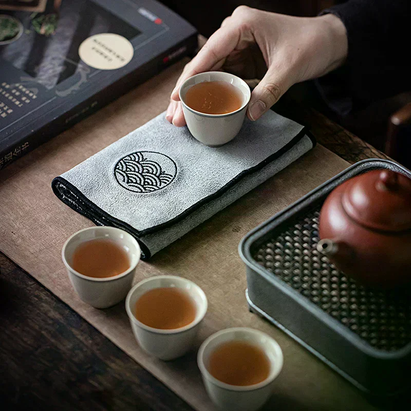 Water Absorption Tea Towel Tea Cloth Thickened Coffee Table Cloth Zen Teaware Towel Cotton Linen Rag Pad Tea Table Accessories