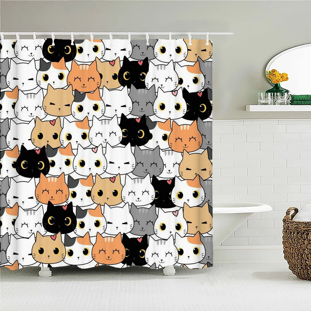 3D Printing Cartoon Bulldog Bath Screens Bathroom Shower Curtain Cat Dog Curtain Christmas Gift Decor Multi-size Shower Curtain