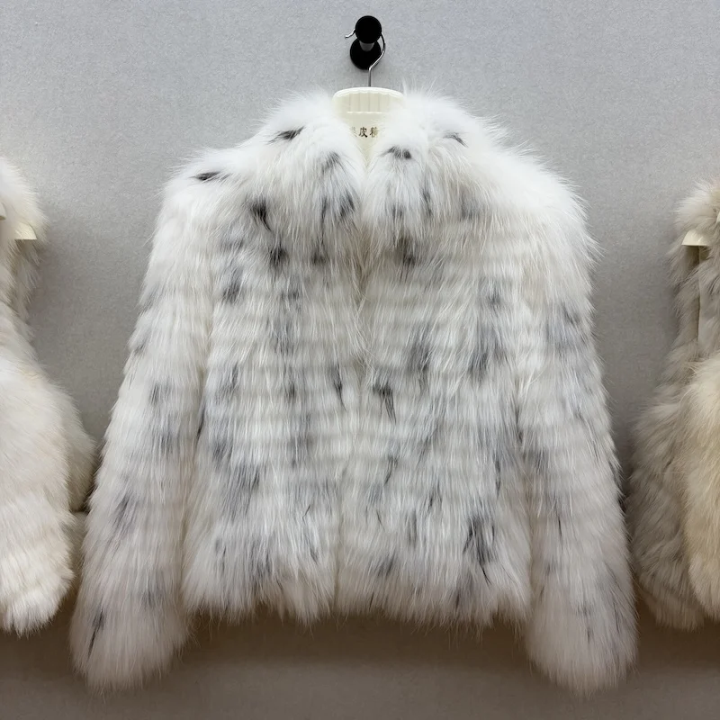 Women Real Raccoon Dog Fur Strip Knitted Coat Natural Fur Jacket Luxury Short Stand Collar Winter Genuine Fur Outerwear