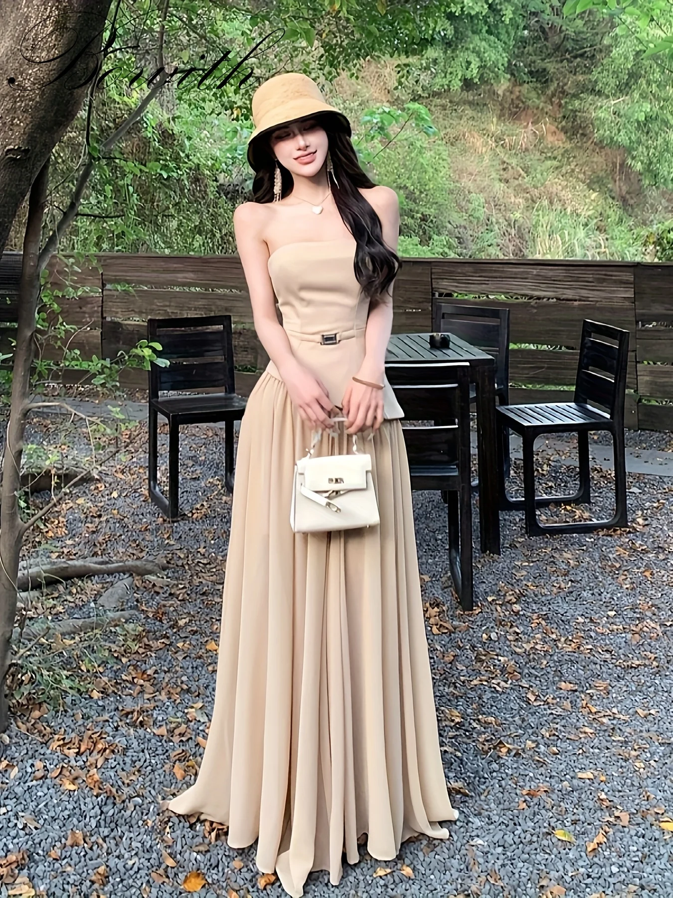 

Свадебные платья по индивидуальному заказу, платья для выпускного вечера: женское бежевое вечернее платье с открытыми плечами, длинное элегантное расклешенное трапециевидное платье