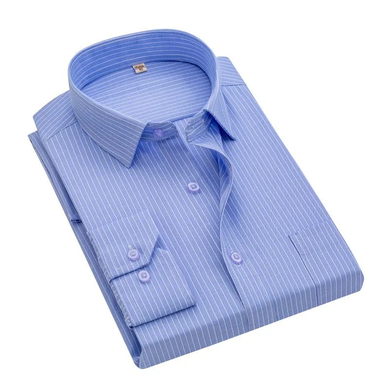 Spring Autumn Men Long Sleeve Striped Shirt Business Professional Dress Shirt Dad Clothes