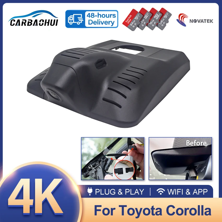 Plug and play 4K 2160P Dash Cam Car DVR Camera 2 Lens Recorder Wifi Night Vision dla Toyota Corolla E210 Facelift 2019-2024