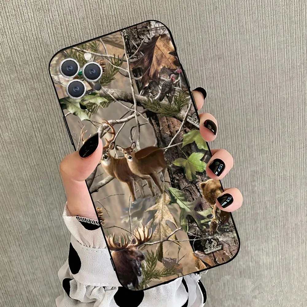 Deer Hunting Camo   Phone Case For iPhone 15,14,13,12,11,Plus,Pro Max,XS,X,XR,SE,Mini,8,7 Soft Silicone Black Cover