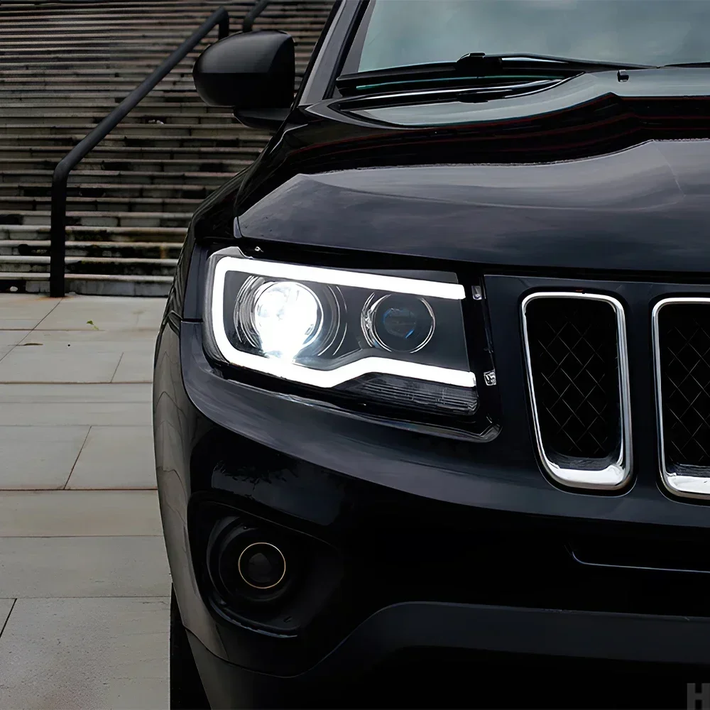 Модернизированные автомобильные фары для Jeep Compass 2011-2016, светодиодные передние фары автомобиля в сборе, аксессуары для дизайна линз проектора с высокой настройкой