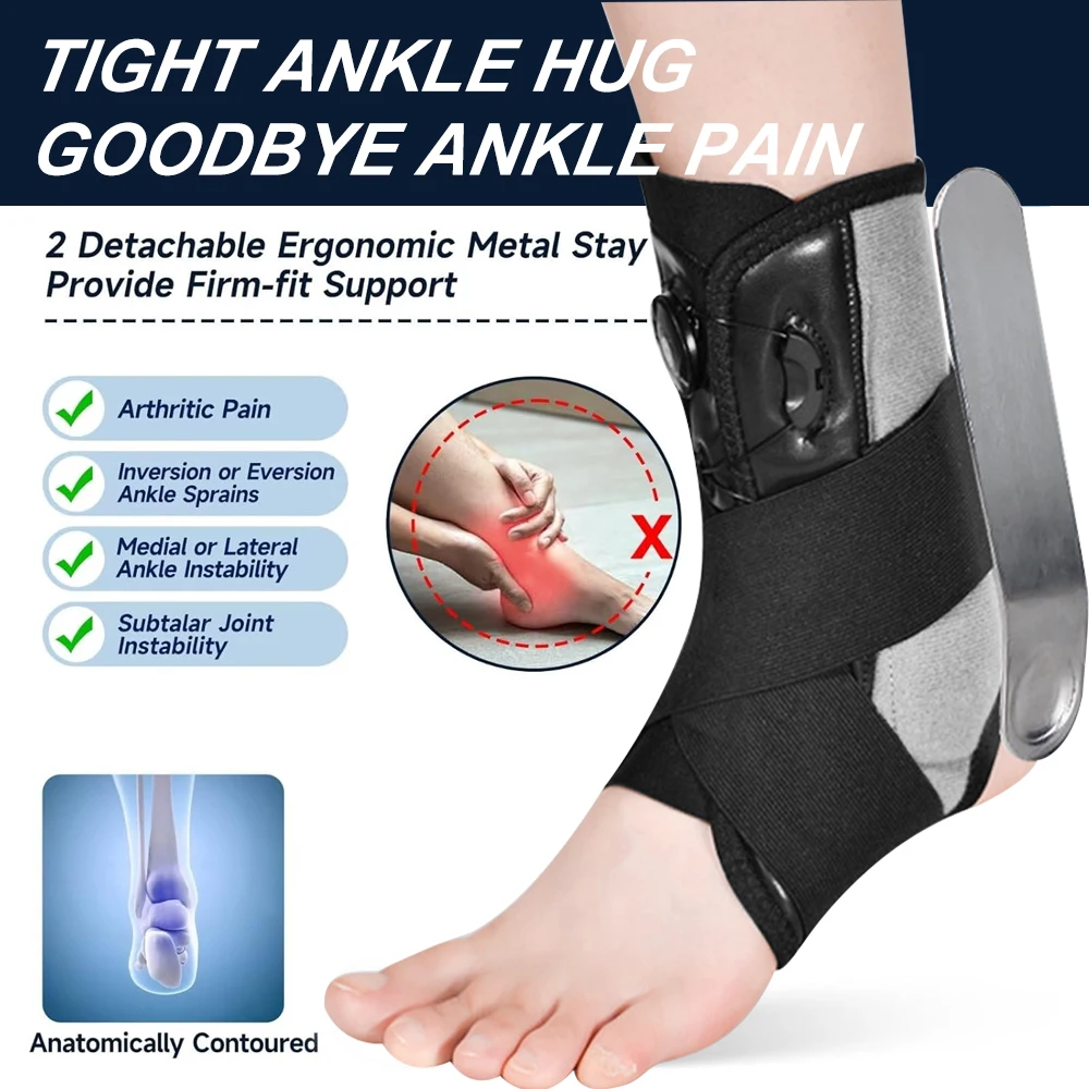 1PCS Heavy-Duty Ankle Brace with Aluminum Plates- Adjustable Lace-Up Support for Plantar Fasciitis-Stabilizing Brace for Running