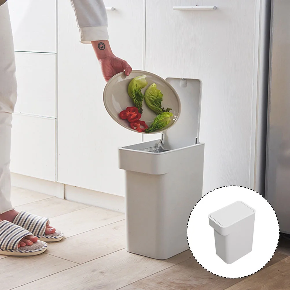 

Push-Type Trash Can PP Kitchen Bathroom Waste Basket Impact-Resistant Airtight Lid Odor-Proof Garbage Container