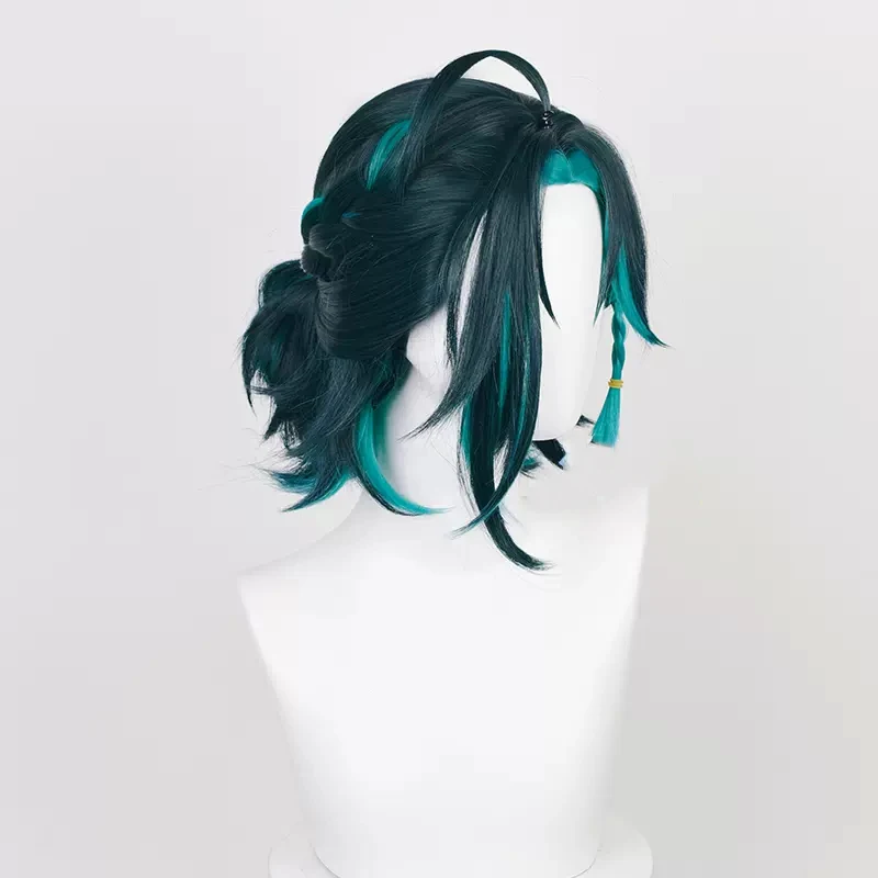 Pre Sale Game Genshin Impact Xiao Cosplay Wig Comic Xiao Short Braided Green Ponytail Simulated Scalp Heat Resistant Party Wigs