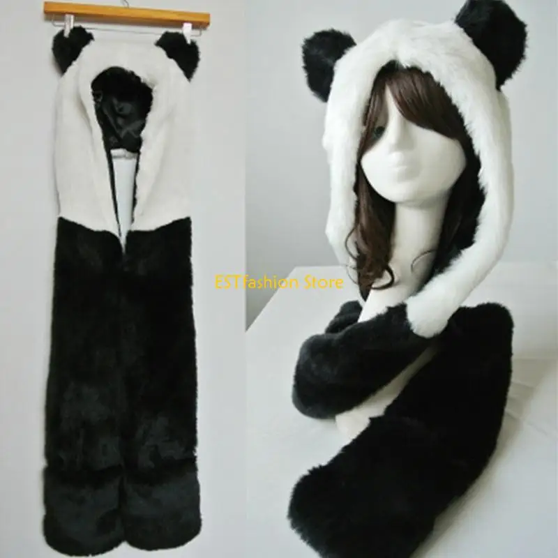 Y5GC Scarf Gloves Integrated Hat Women's Winter Fashion Hat Animal Hooded Scarf for Kids and Adults