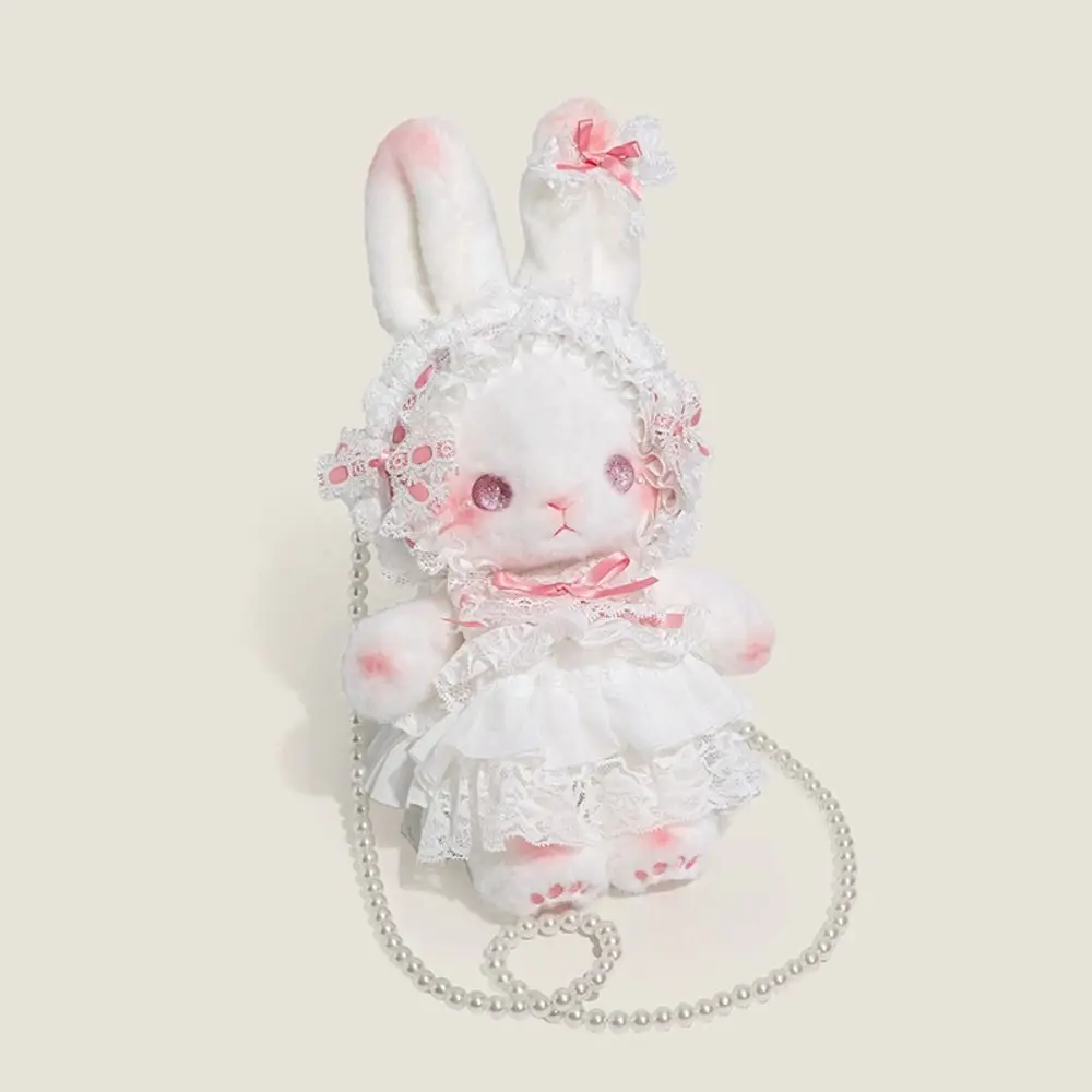 Lindo bolso de felpa de conejito, dulce bolso cruzado de princesa, bolso de conejo de orejas largas Lolita