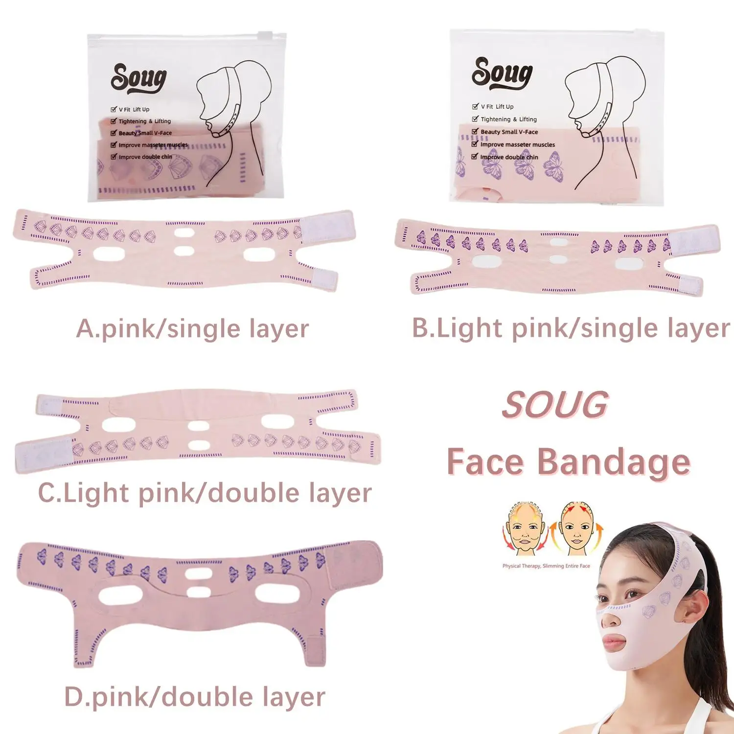 

Single/Double Layer Chin Cheek Bandage V Shaper V LineLi Fting And Firming Falimming Device Facial Bandage Improve DoubChin Tool