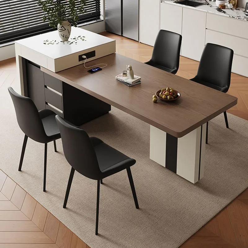 Simple rock slab retractable island table household small apartment modern foldable multi-functional table