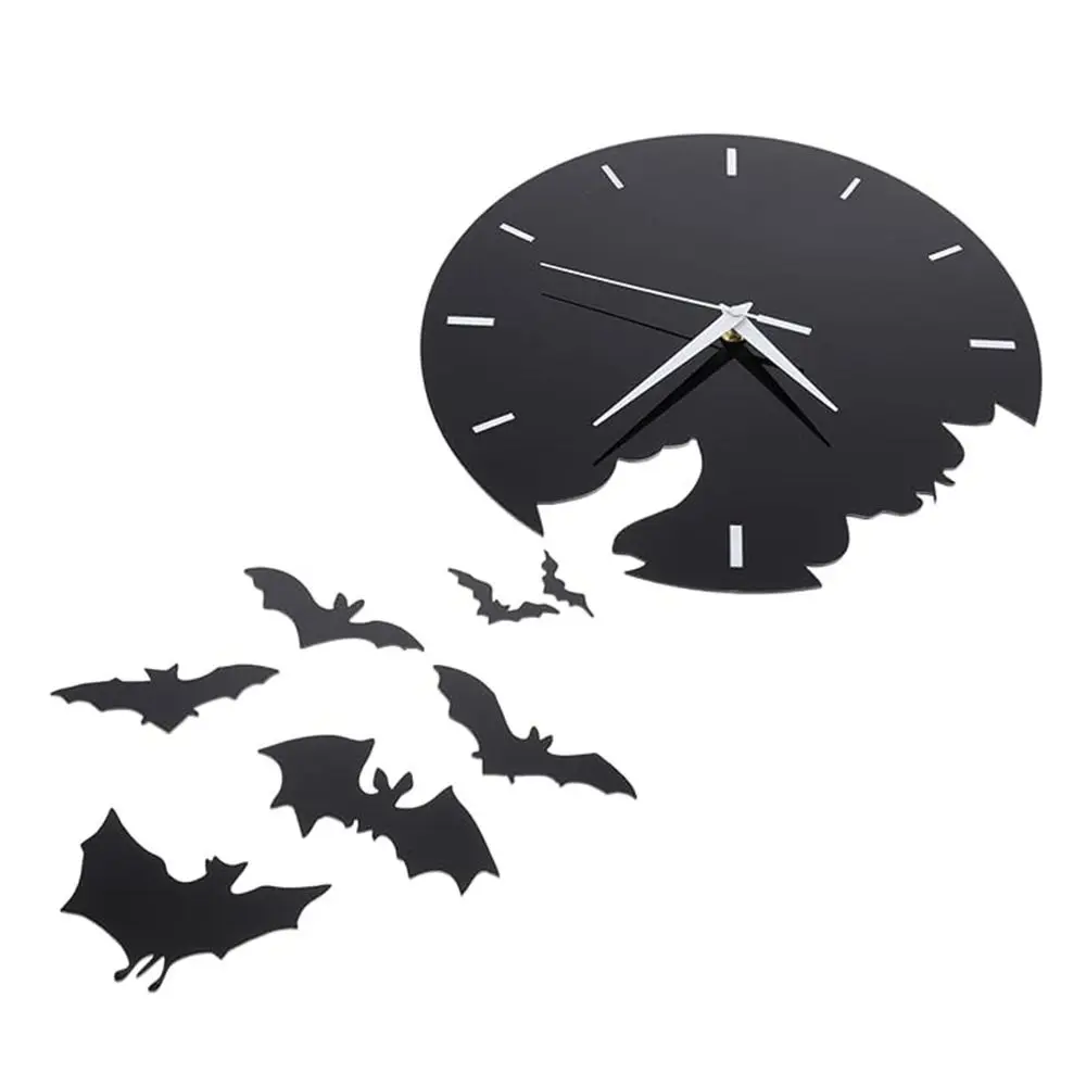 Gift Creative Halloween Bat Wall Clock Bat Shaped Acrylic Decorative Clock Sturdy Modern Halloween Decortions Living Room Decor