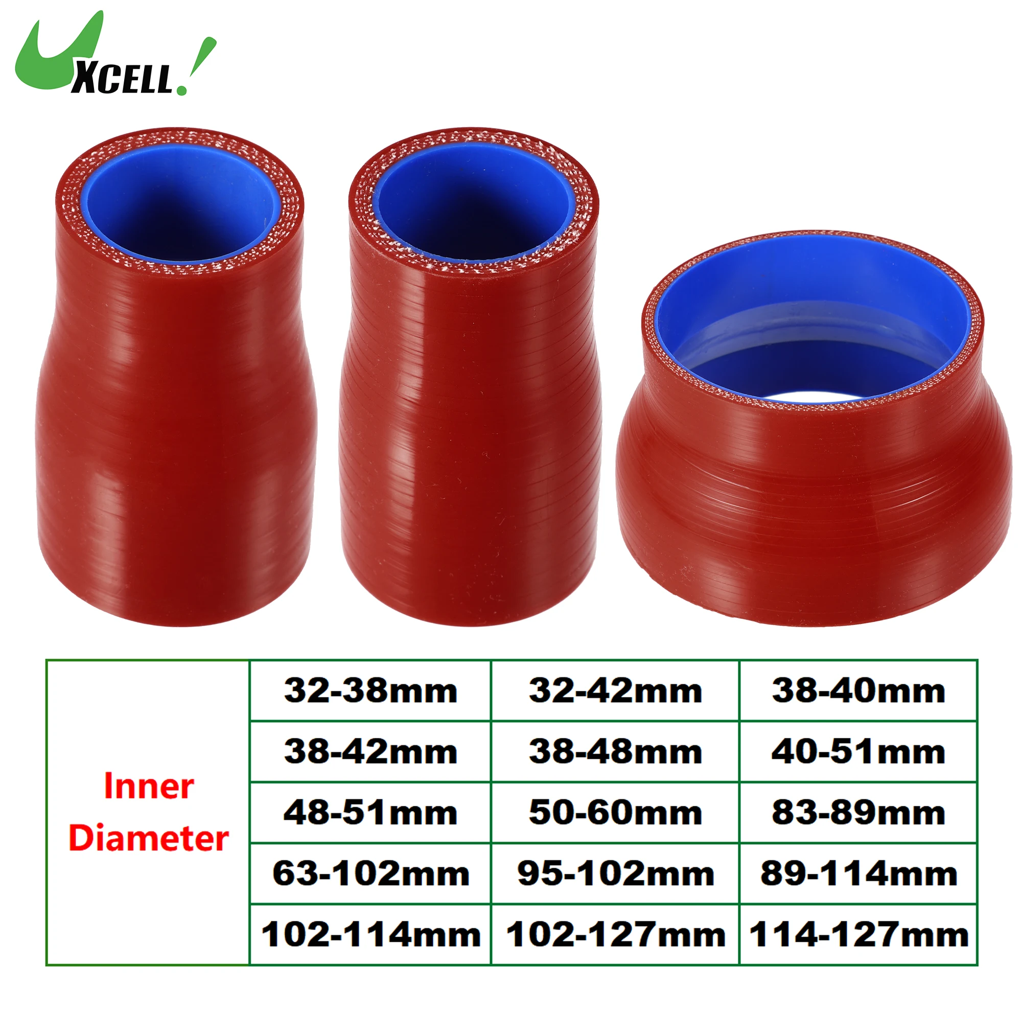 UXCELL 32-38mm 38-42mm 40-51mm 48-51mm 102-127mm ID Straight Silicone Reducer Hose Silicone Coupler Intercooler Tube Red