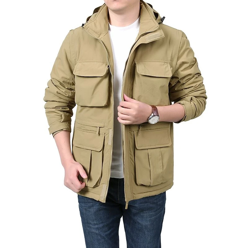 

Men's Detachable Sleeves Jacket Spring Autumn Outdoor Windproof Workwear Loose Casual Multi-Pocket Utility Coat Fishing Hiking
