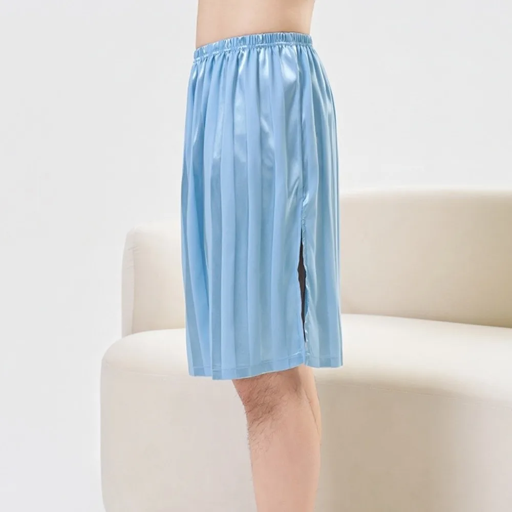 Loose Crotch Less Men's Sleeping Skirt Pants Sleep Artifact No Underwear Ice Silk Pajama Pants Cool Side Split Male Bathrobe Boy