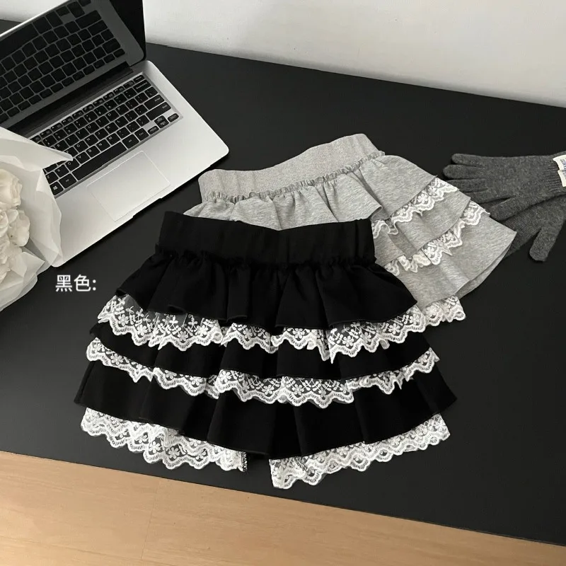 

Lace Ruched Cake Patchwork Ball Gown Elegant Sweet A-line Preppy Style Japanese Y2k Skirts Summer Women High Waist Chic