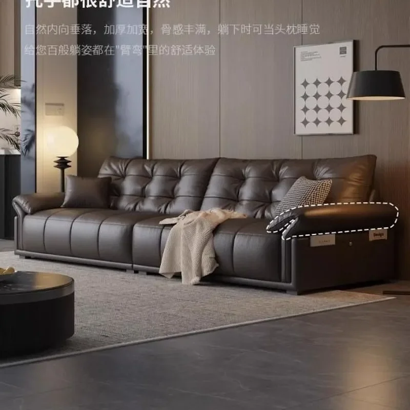 Italian Light Luxury Modern Cloud Leather Sofa First Layer Cowhide Straight 4 Seater for Living Room Small Apartment