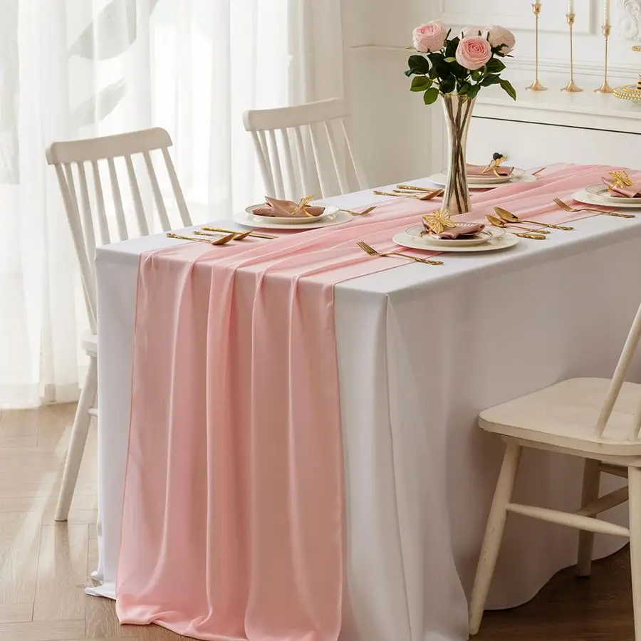 

Pack Chiffon Table Runner 14x108 Inch Long 9ft Sheer Table Runners for Party Romantic Wedding Bridal Shower Fall DecorationsLigh