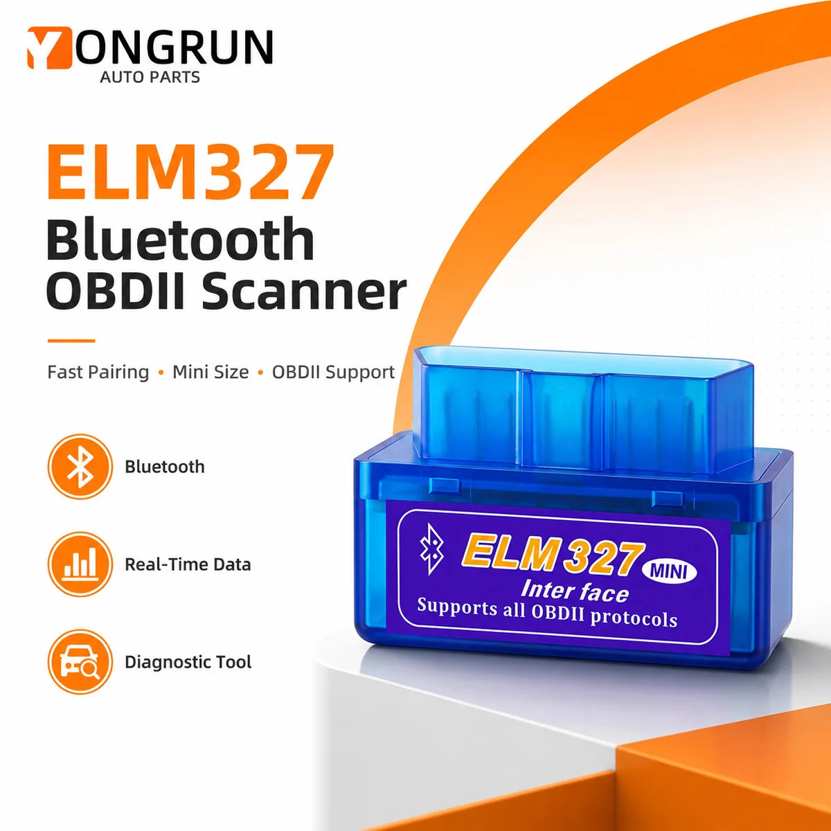 YONGRUN Mini Bluetooth OBD2 Scanner ELM327 Automotive Diagnosis Engine Fault Code Reader Android PC 16PIN OBDII Adapter Tool