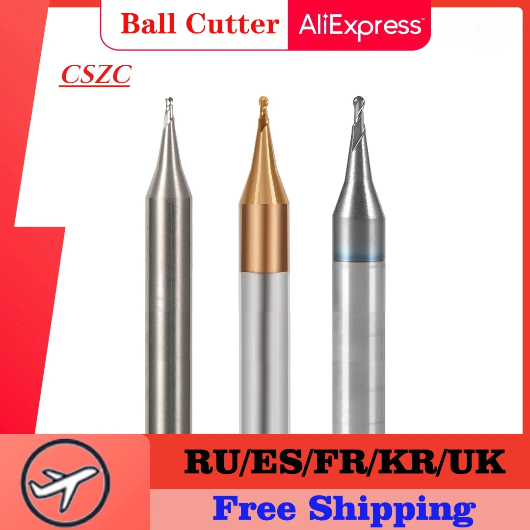 2 Flute HRC60 Micro Ball End Mill Tungsten Carbide Flat 4mm Shank Milling Cutter CNC Engraving Bit R0.1-R0.45mm Ball Mill