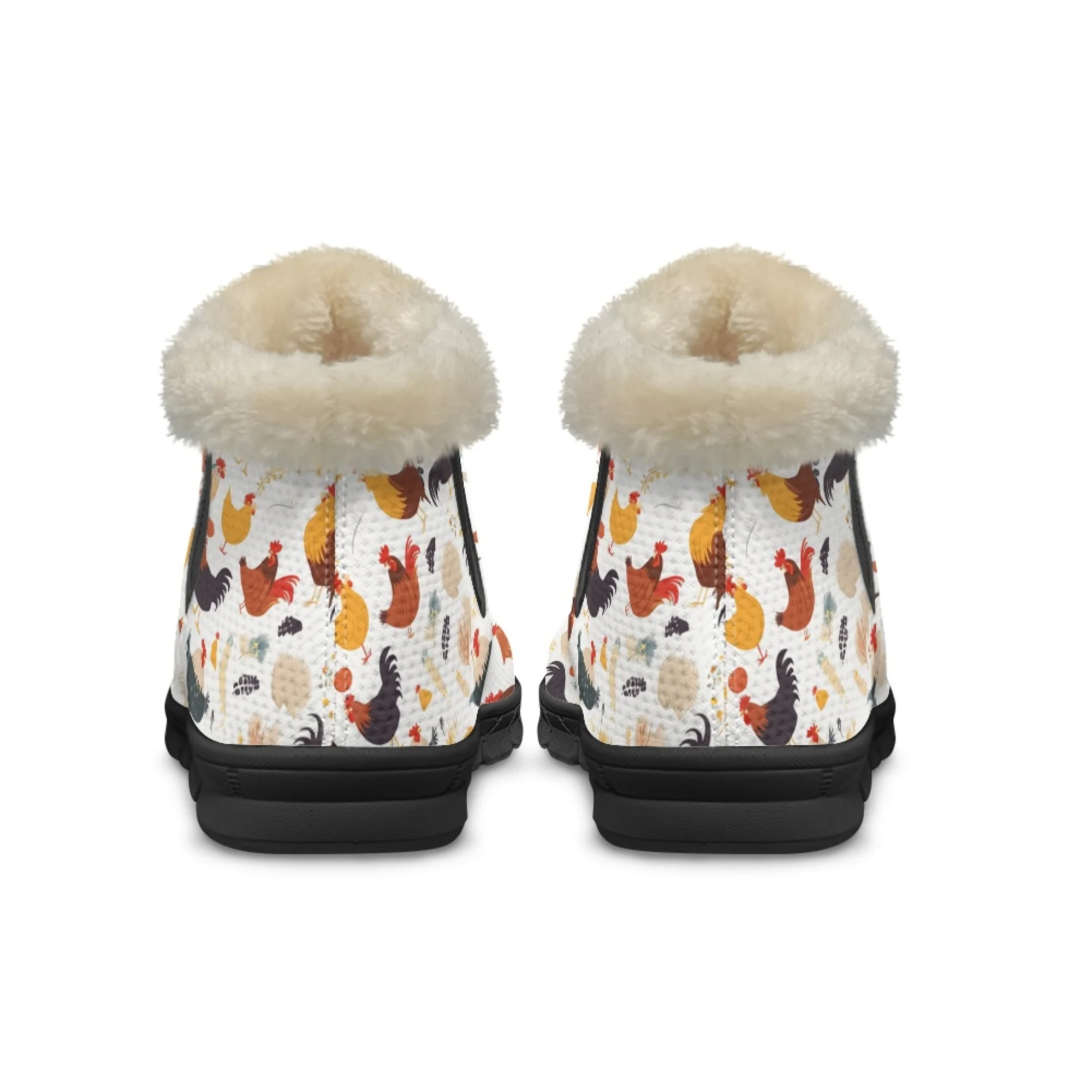 INSTANTARTS Winter Women Short Plush Warm Snow Boots Cute Cartoon Rooster Female Lining Fuzzy Comfortable Shoes Non Slip