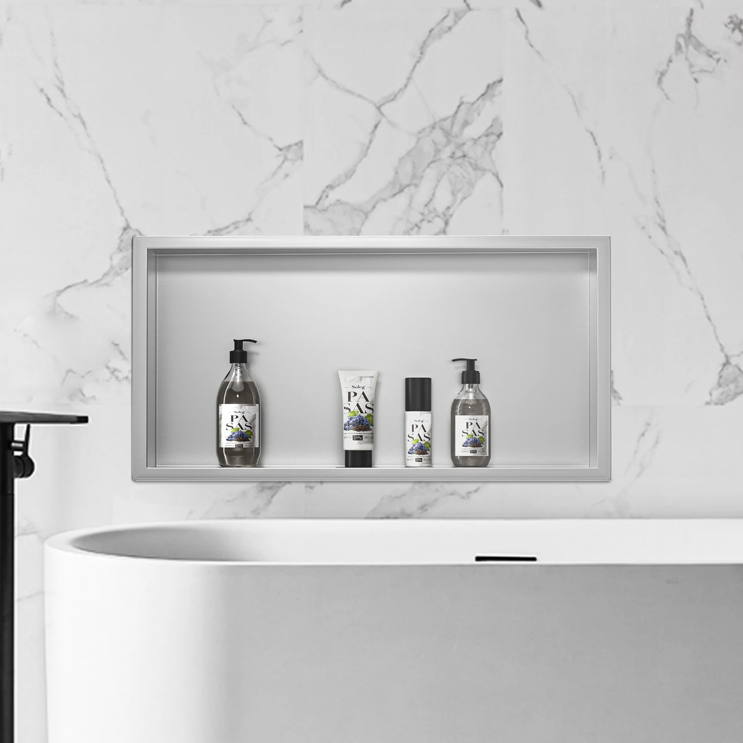 2025 Popular Brushed Stainless Steel Shower Niche Recessed Wall Shelf Bathroom Niche with CE Certified