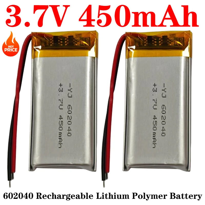 602040 Polymer Li Po Battery 3.7V 450mAh Lithium Batteries for DVR GPS Car Recorder Game Console LED Light Rechargeable Cell
