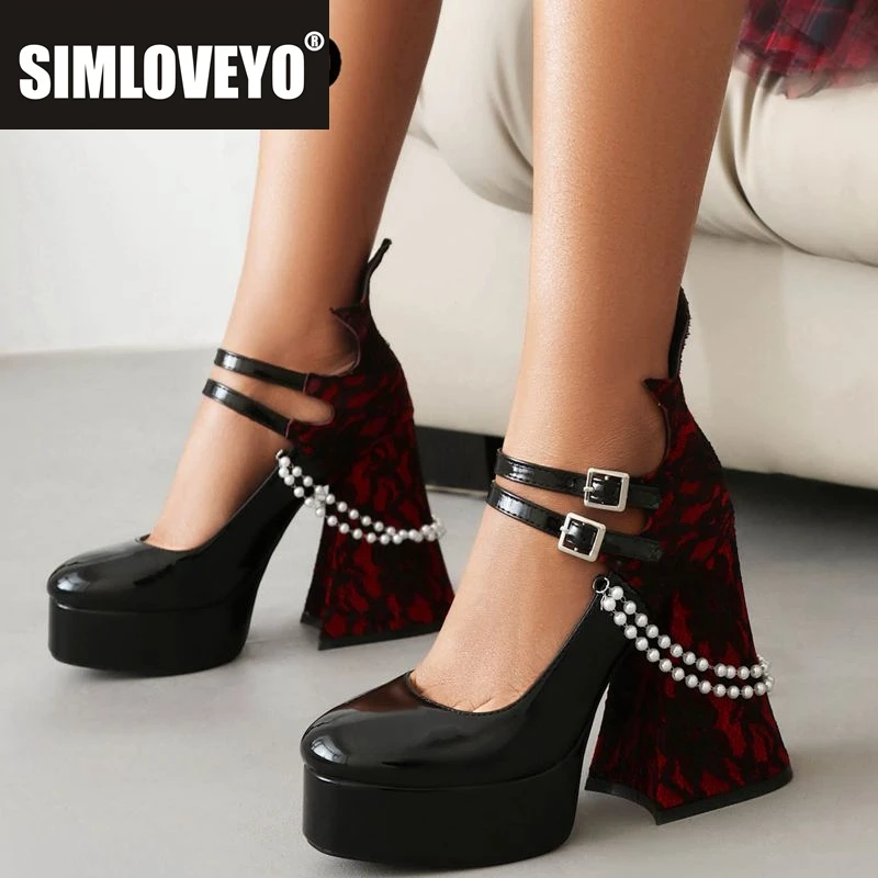

SIMLOVEYO модные женские туфли-лодочки на массивном высоком каблуке 12 см, платформе с двойной пряжкой и ремешками, разноцветные пикантные туфли для вечеринок 41 42
