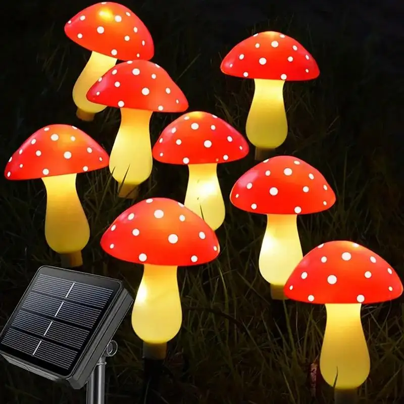 Imagem -05 - Red Led Solar Mushroom Light Impermeável Fairy String Light Decoração do Jardim ao ar Livre Pathway Lawn Lamp Pcs