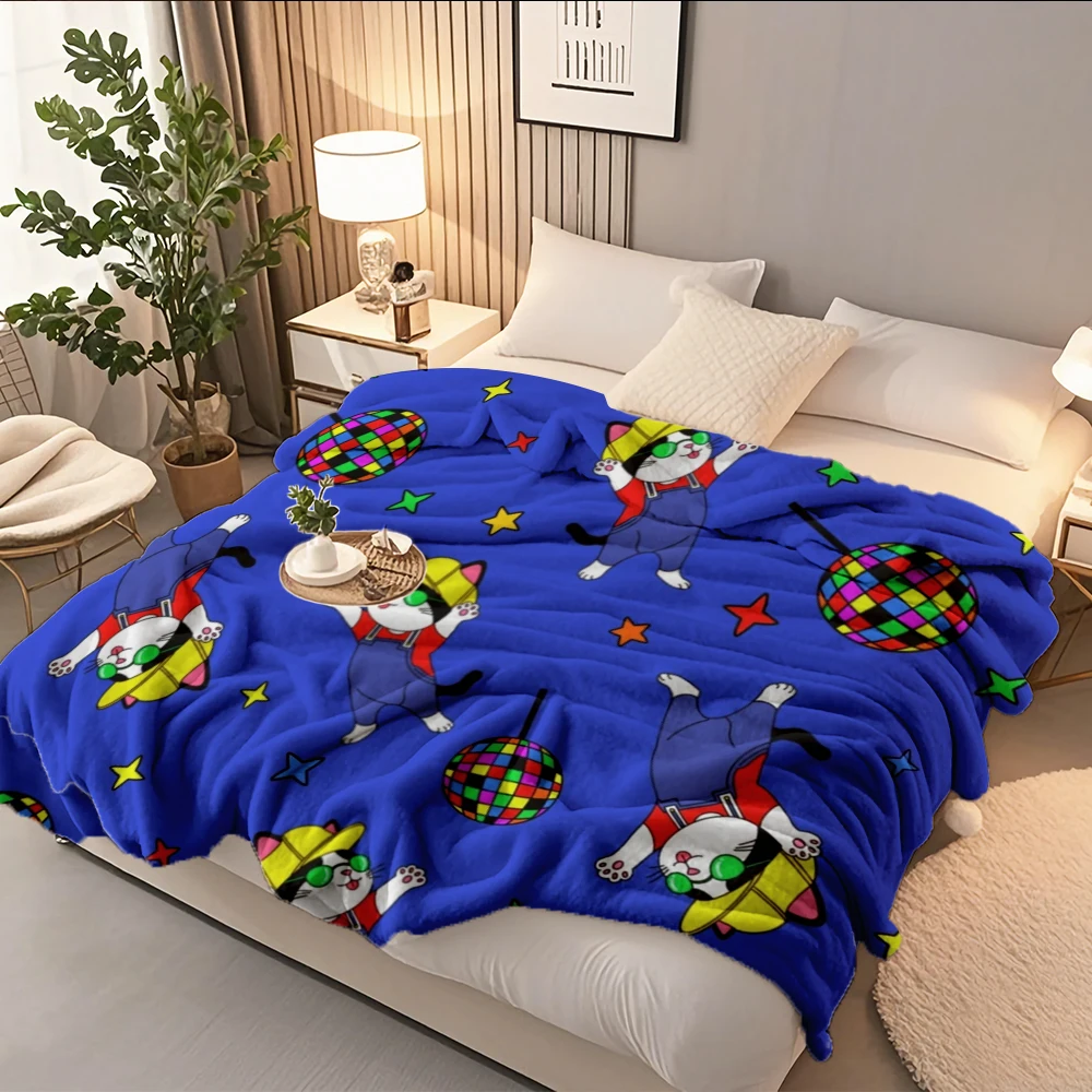 

Featured Flannel Bed Blanket Dancing Cat Patterns Collection Retro Throw Blanket Sherpa Throw With Durable Skin-friendly
