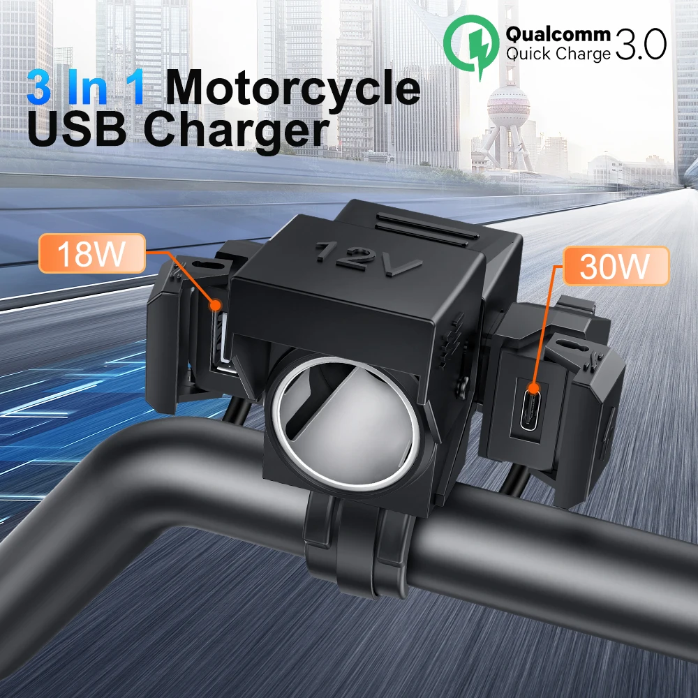 

USB-зарядное устройство 3 в 1, PD + QC3.0, быстрая зарядка, розетка прикуривателя, порт USB Type-C, адаптер питания, водонепроницаемый