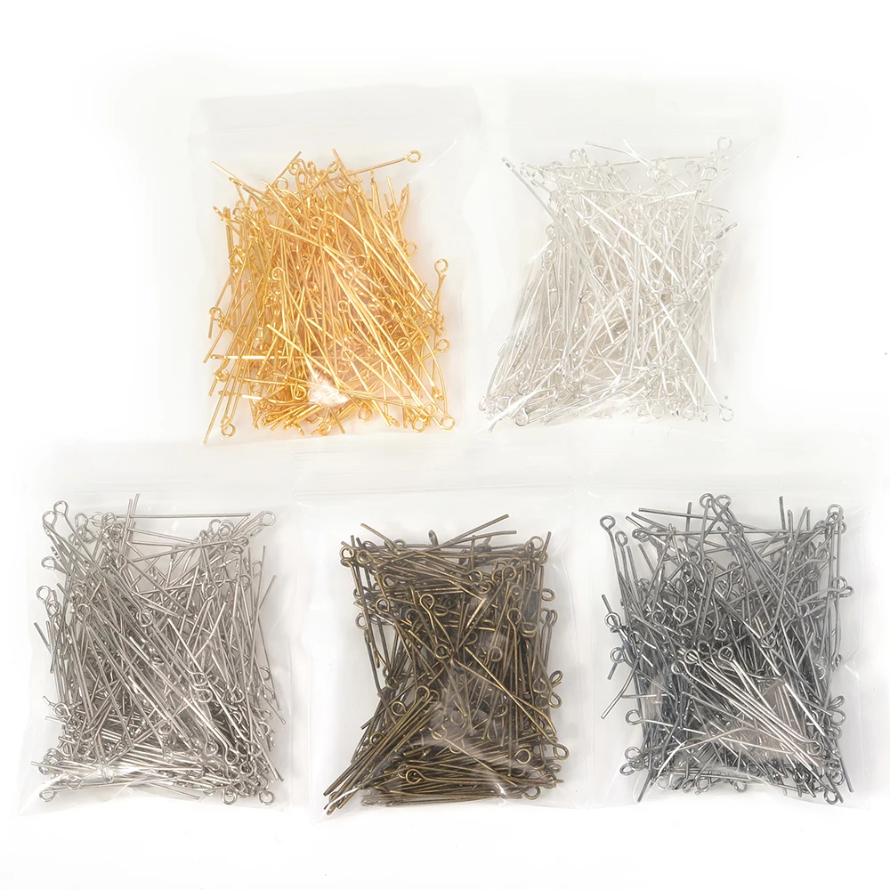 200pcs 18-40mm Metal Eye Head Pins Gold Bronze 5 Colors Eye Pins Connectors For Jewelry Making Findings Diy Earring Accessories