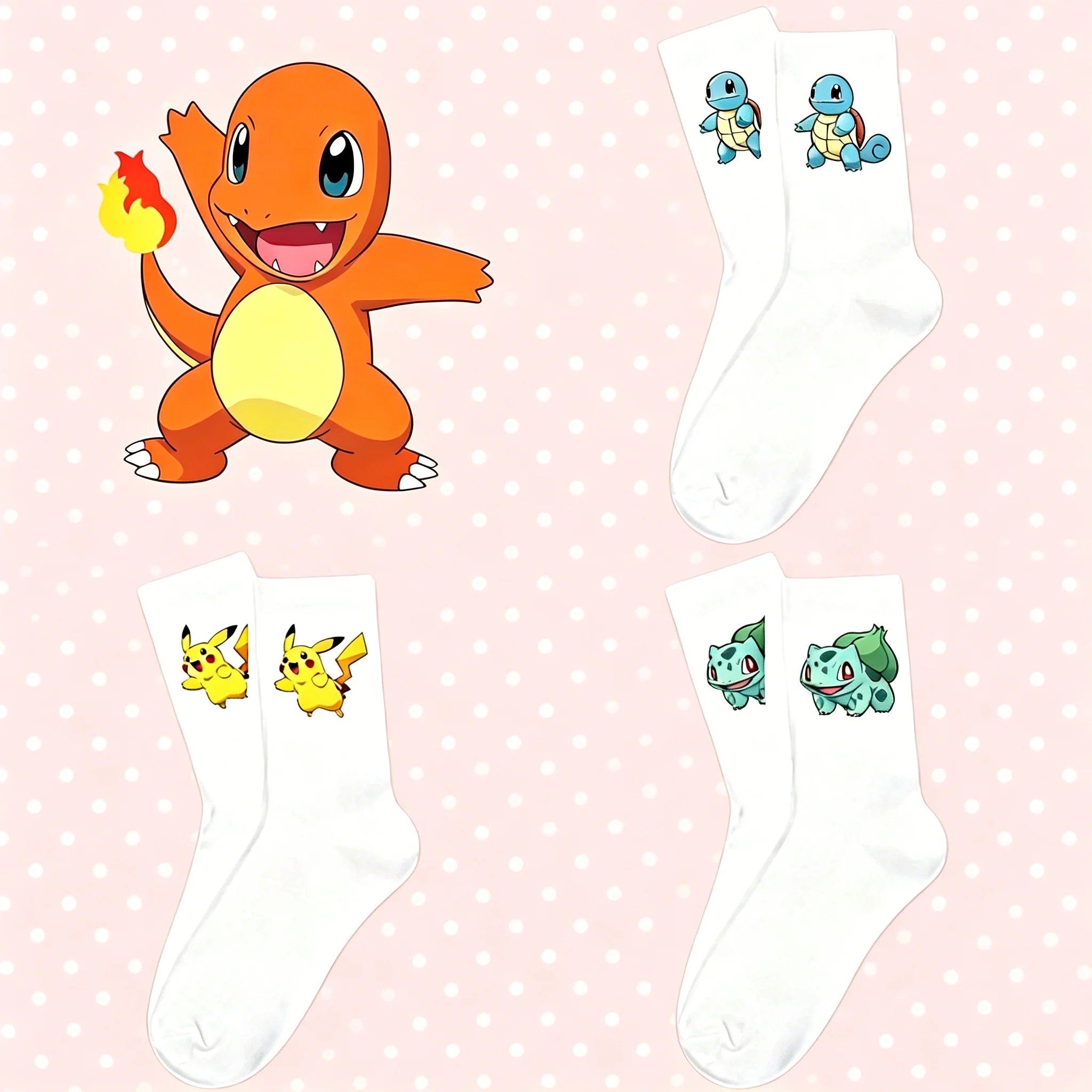 

Cartoon Pokemon White Cotton Socks Unisex Soft Sports Socks Anime Collectibles Cute Trendy Fashion Casual Unique Festival Gifts