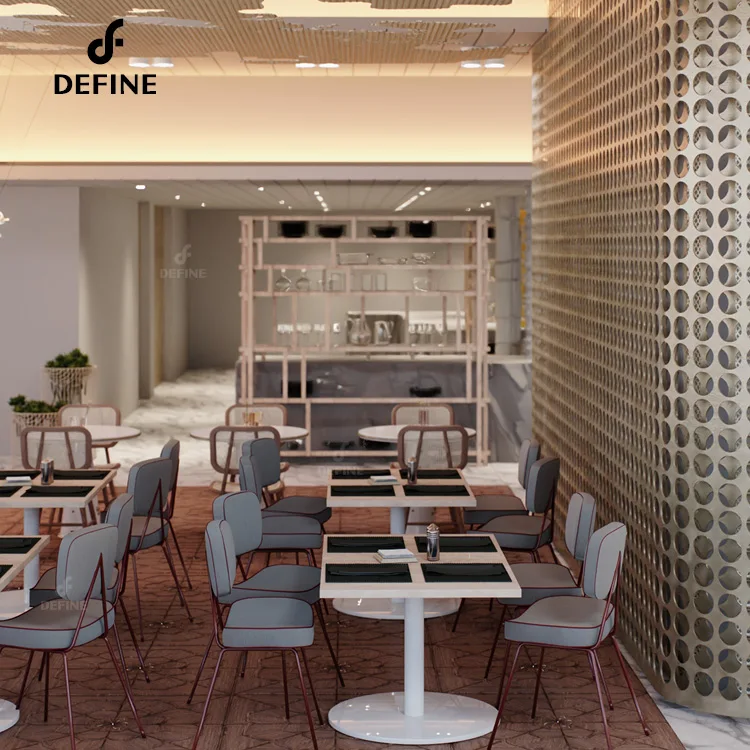 مشروع الإمارات العربية المتحدة مع تصميم فاخر ثلاثي الأبعاد لأثاث مطاعم الفندق عالي الجودة تجاريًا عالي الجودة
