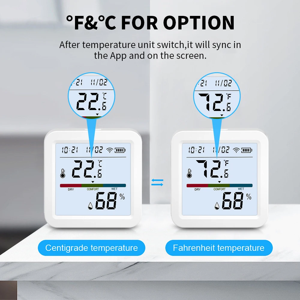 Tuya Smart Temperatur-Feuchtigkeitssensor WiFi/Zigbee mit Hintergrundbeleuchtung Innenhygrometer Thermometer Sprachsteuerung über Alexa Google – Detail 10