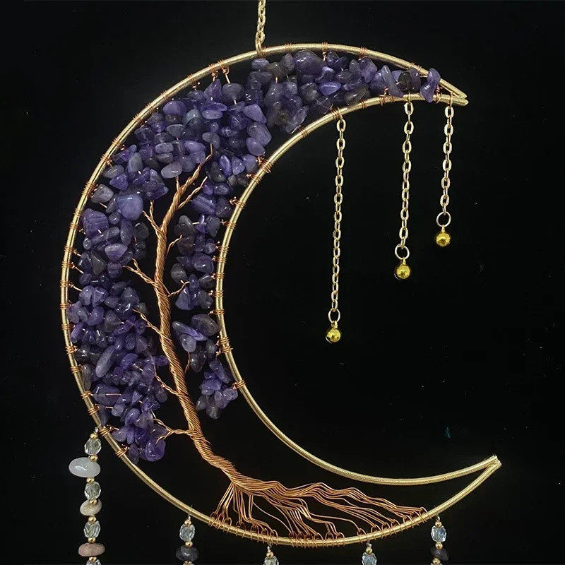 Agate Dream Catcher Natural 7 Chakra Color Gemstone Garden Living Room Decoration Wind Chime Wall Decor Moon Gem Dream Catcher