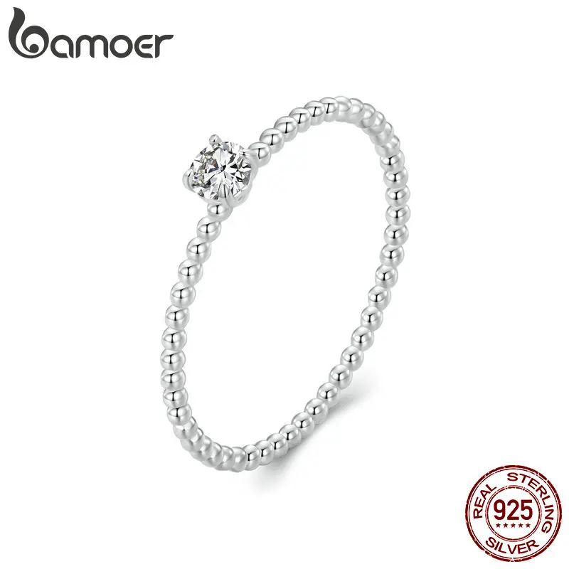 BAMOER 925 Sterling Silver Eternity Rope Wedding Band Ring, Stackable Moissanite Beads Ring for Women MSR046