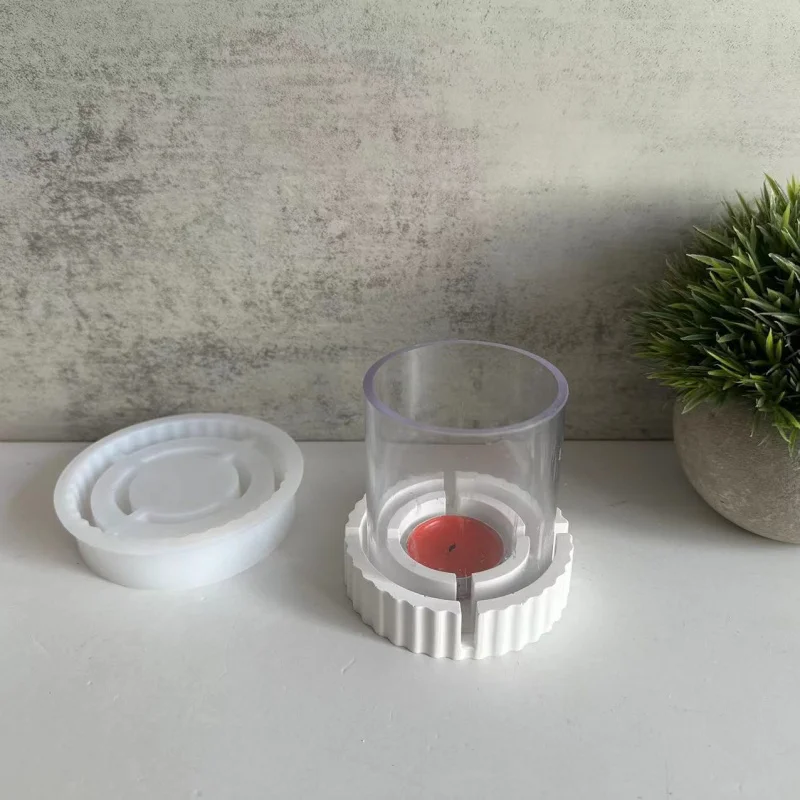 Outdoor Garden round stripe fire candle holder mold tea light Candlestick plaster mold epoxy mold