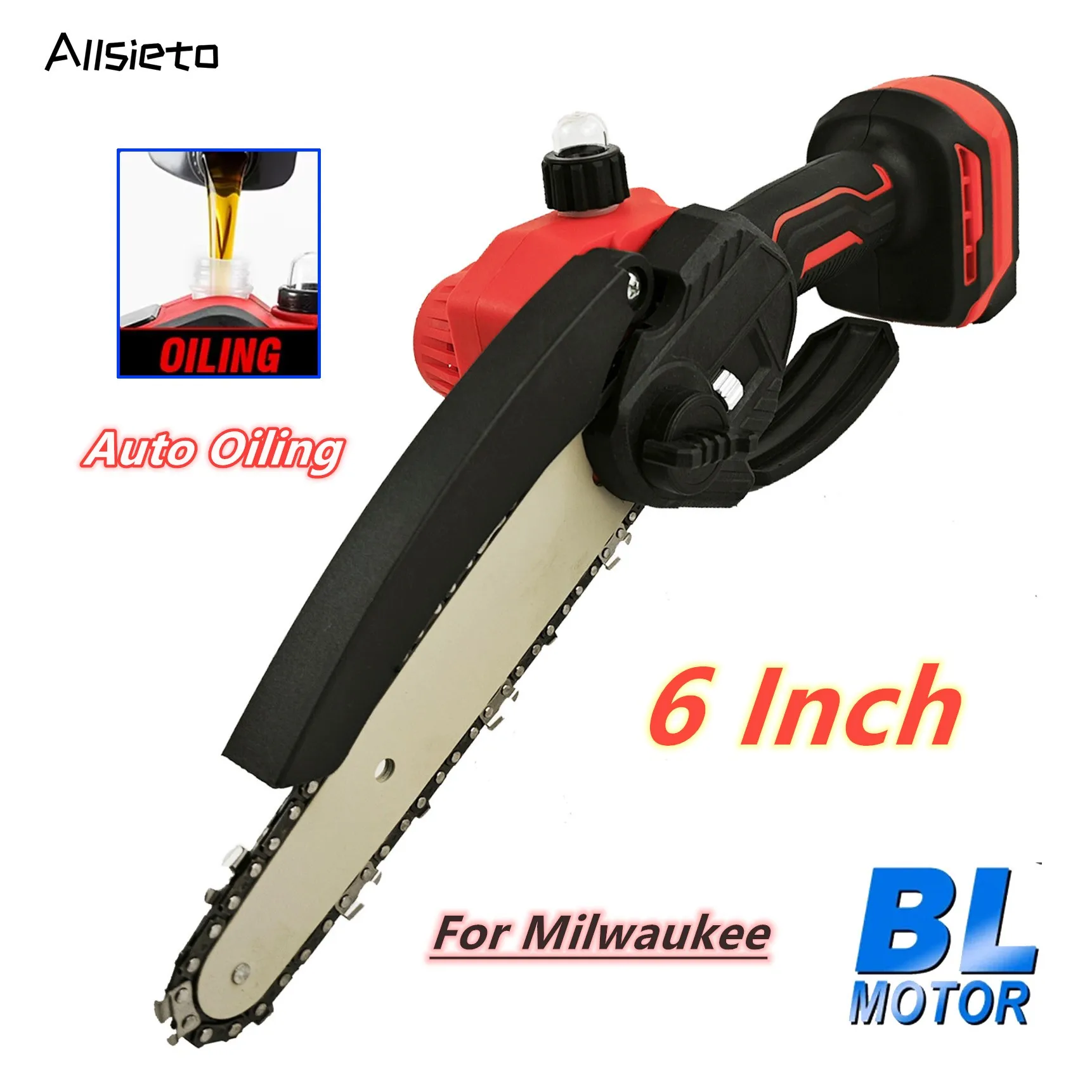 

6 Inch Brushless ChainSaw with Auto Oiler Cordless Pruning Saw Woodworking Electric Saw Cutting Tool For Milwaukee 18V Battery