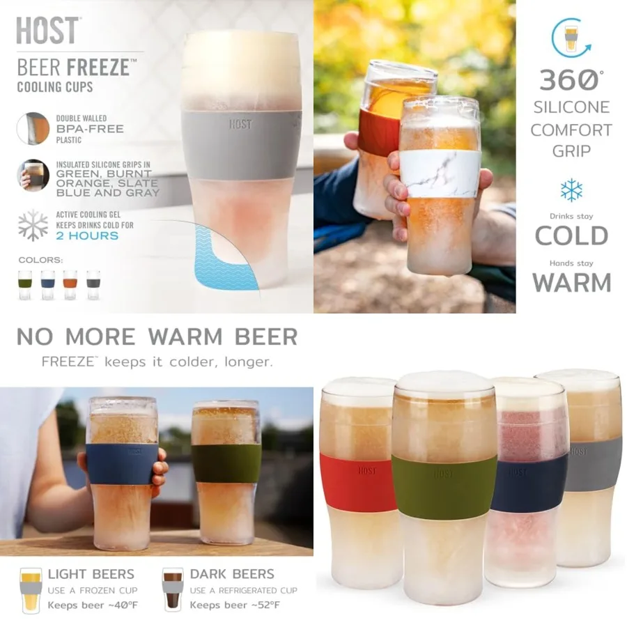 

Beer FREEZE Beer Glass Cups Set Drinking Glasses, Freezer Mugs with Gel Double Walled Cool Cups Plastic Multicolor 6oz