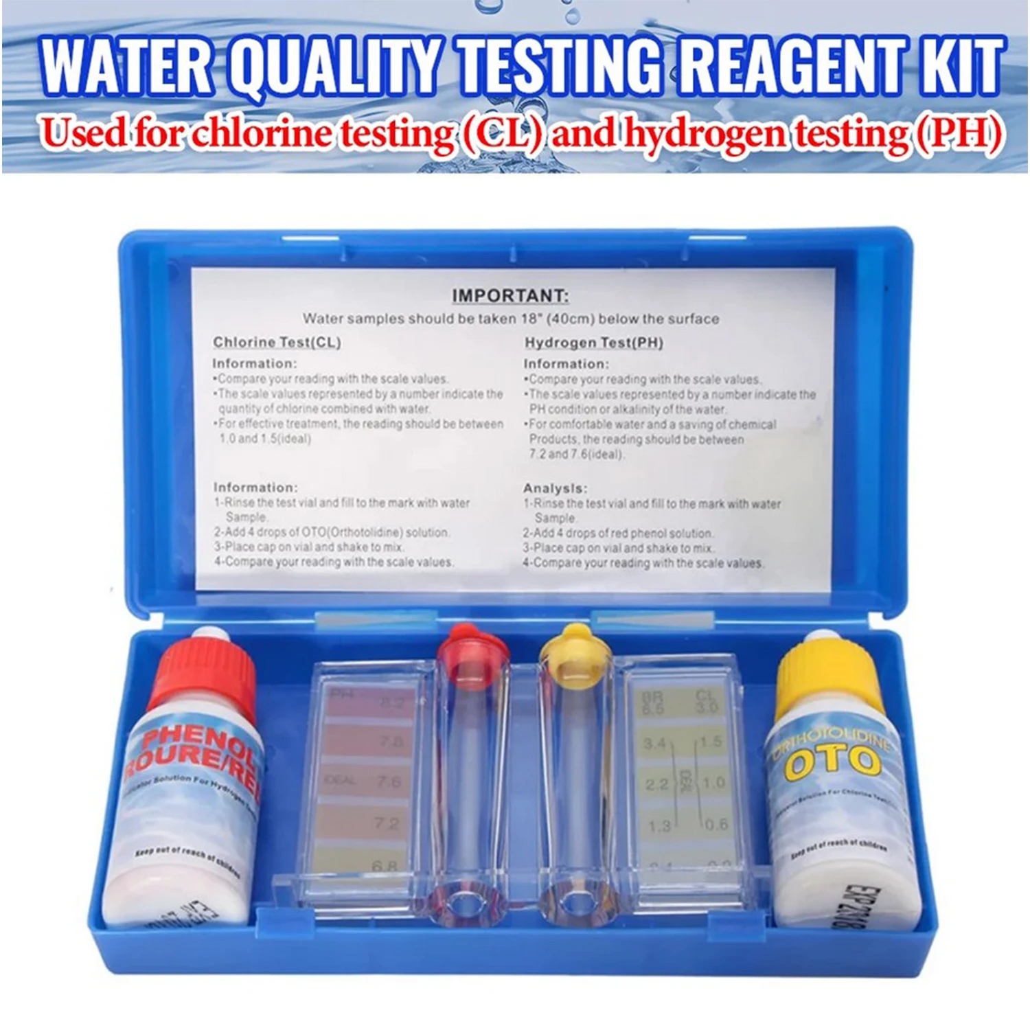 Swimming Pool Water Test Kit Water Quality Test Kit PH Reagent Swimming Pool Tester with Test Bottle Set for Spas