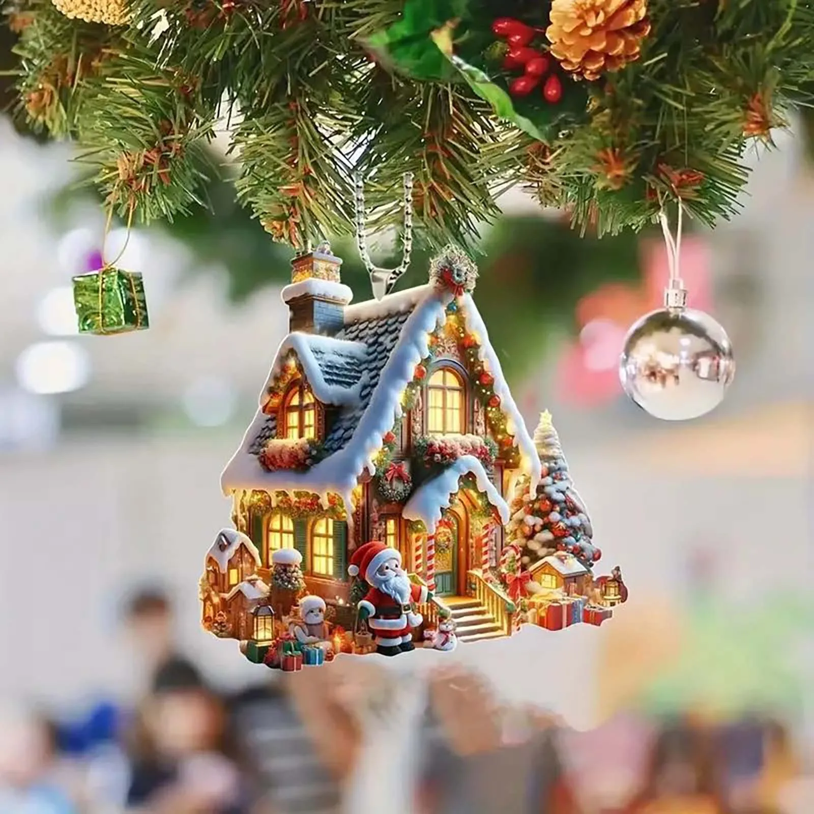 Christmas Tree Ornaments Acrylic Flat Santa House Car Rearview Mirror Hangings Pendant Xmas Party Decorations Navidad Natal 2025