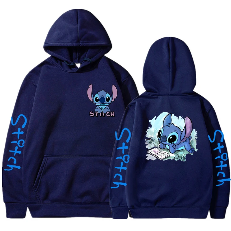 Vintage Winter Disney Stitch Hoodies Women Harajuku Cute Anime Sweatshirt Manga Streetwear Hoody Female Unisex